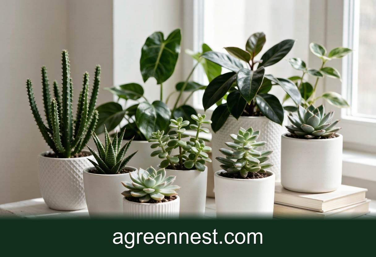 Collection of healthy indoor succulents and houseplants